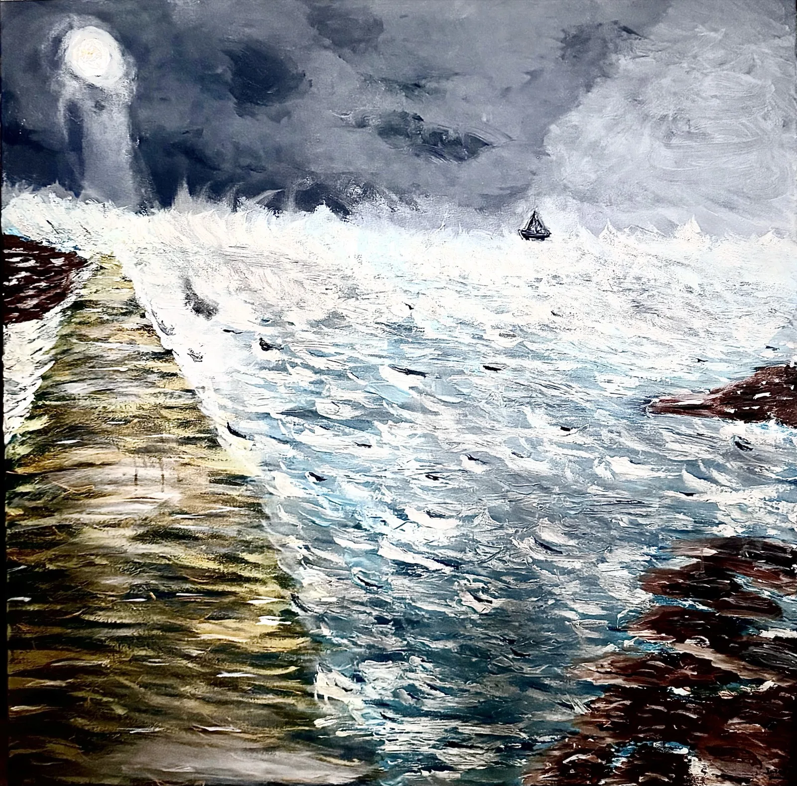 Peinture acrylique sur toile 'La Tempête' par Sarah Tordeur, artiste à Mons